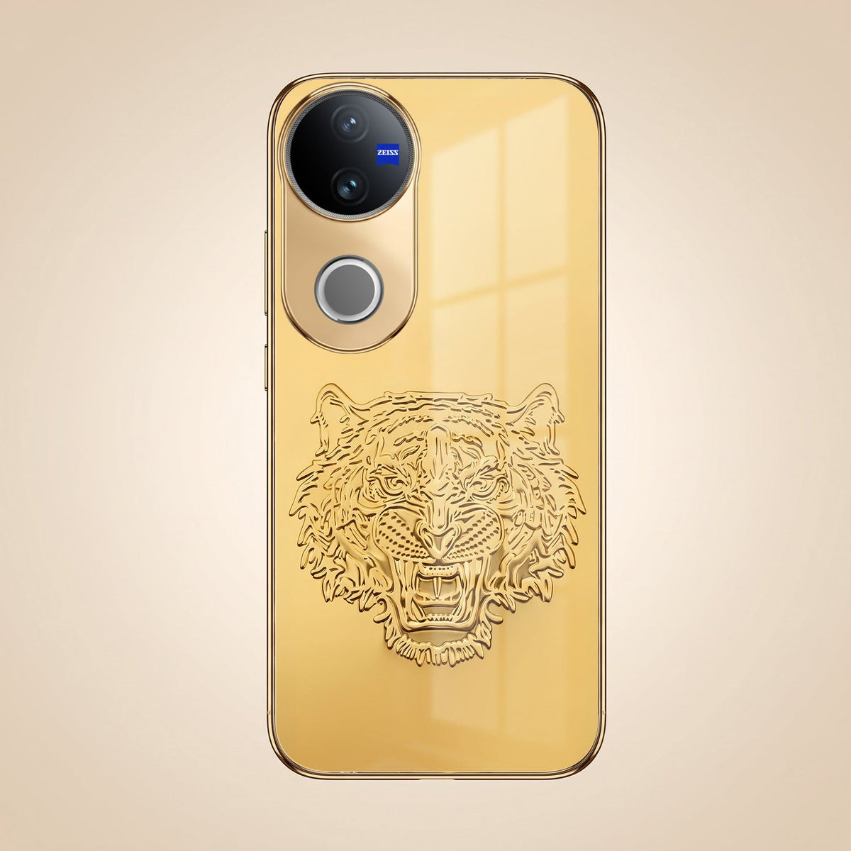Vivo V50 5G Golden Tiger Face Gold Electroplated Glass Phone Back Case