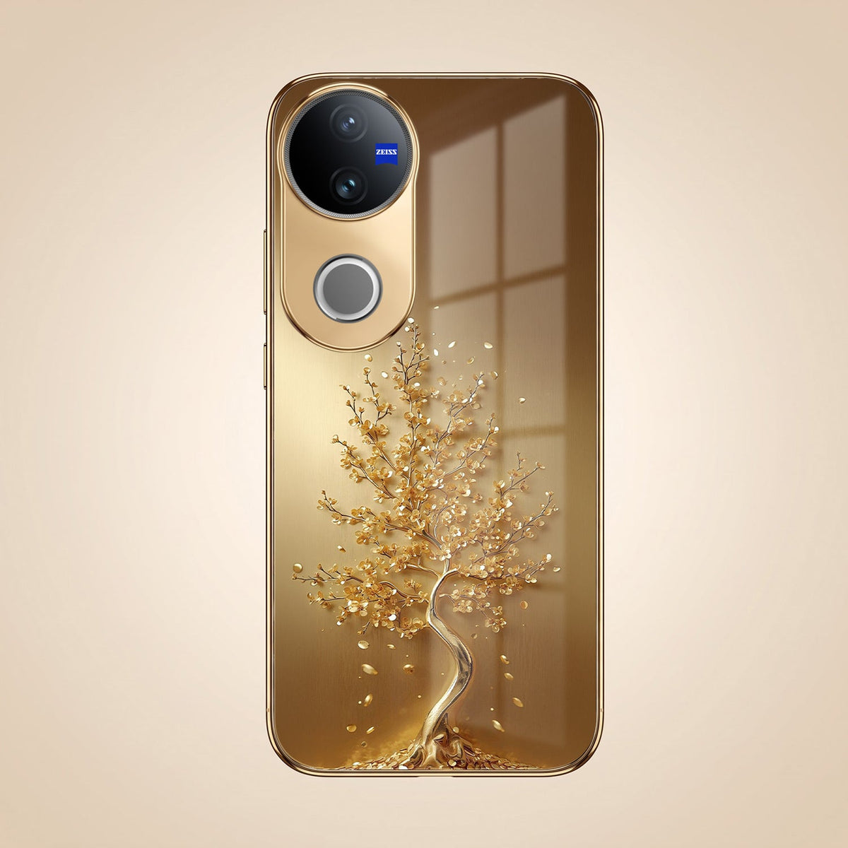 Vivo V50 5G Golden Tree Gold Electroplated Glass Phone Back Case