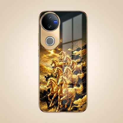 Vivo V50 5G Horses Royal Glory Gold Electroplated Glass Phone Back Case