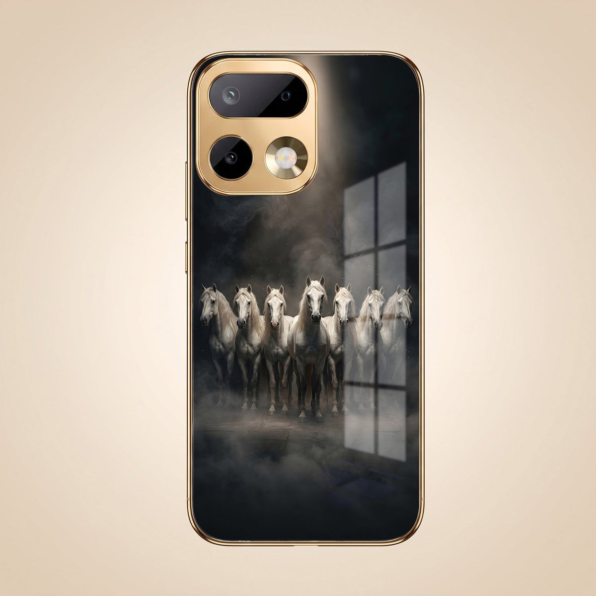 Realme 16 Pro+ 5G Running Horses Gold Electroplated Glass Phone Back Case