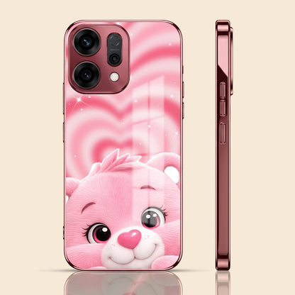 Oppo Reno 14 5G Luxury Cute Teddy Pink Electroplated Glass Phone Back Case