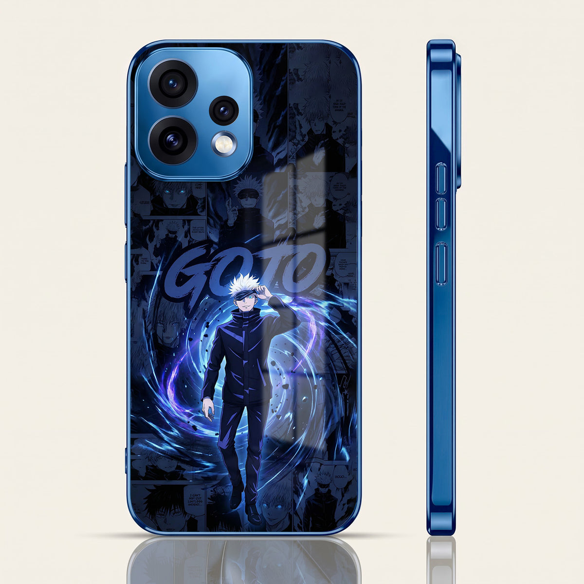 Oppo Reno 15 5G Jujutsu Kaisen Blue Electroplated Glass Phone Back Case