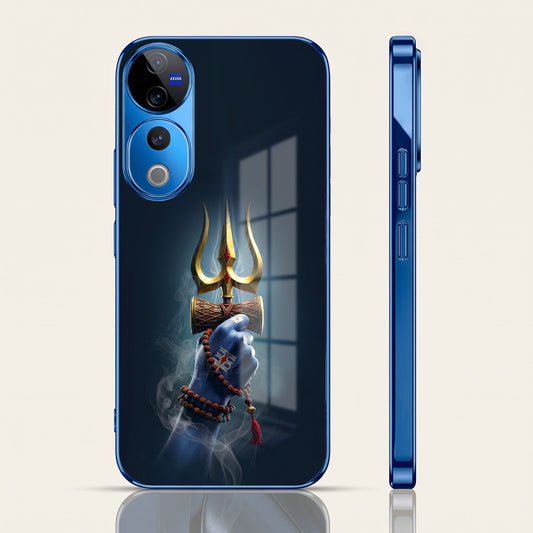 Vivo V40 Pro 5G Divine Shiva Trisul Blue Electroplated Glass Phone Back Case
