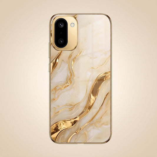 OnePlus 15R 5G Marvel Texture Gold Electroplated Glass Phone Back Case