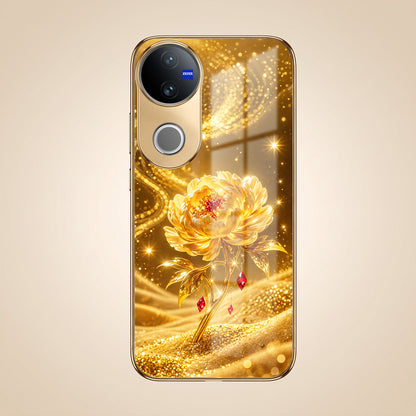Vivo V50 5G Golden Rose Elegance Gold Electroplated Glass Phone Back Case