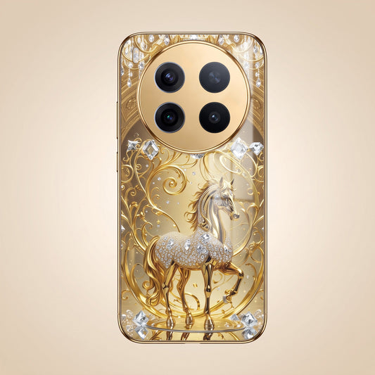 Vivo X300 Pro 5G Luxury Horse Texture Gold Electroplated Glass Phone Back Case