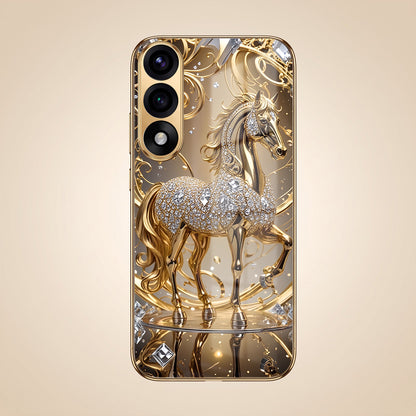 OnePlus Nord 5 5G Luxury Horse Texture Gold Electroplated Glass Phone Back Case