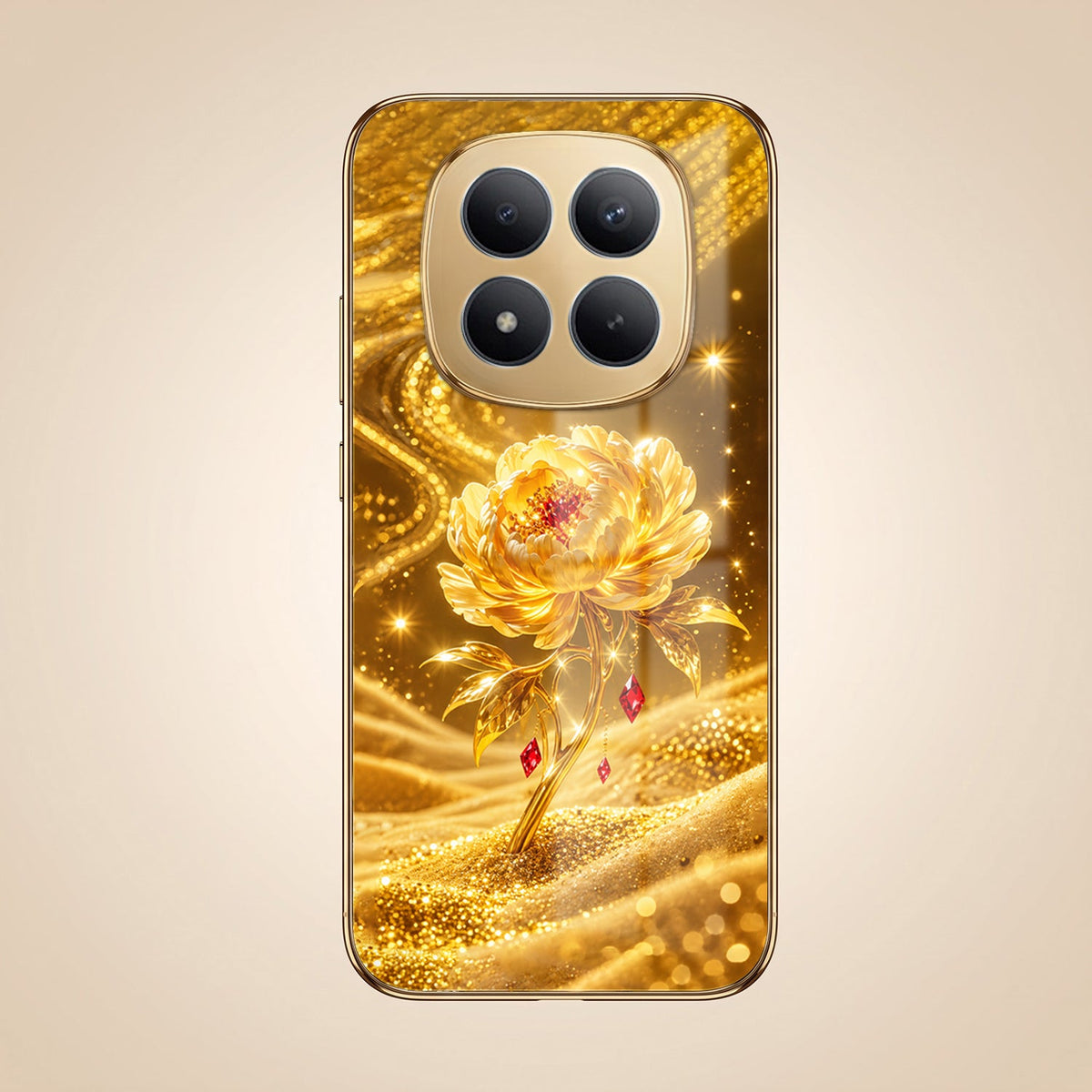 Redmi Note 15 Pro+ 5G Golden Rose Elegance Gold Electroplated Glass Phone Back Case