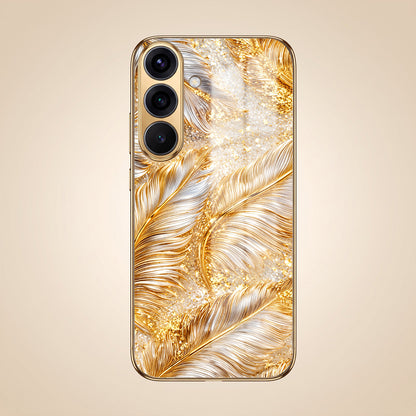 Samsung Galaxy A36 5G Golden Feather Marble Gold Electroplated Glass Phone Back Case