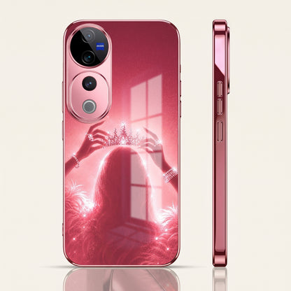 Vivo V40 Pro 5G Luxury Crown Queen Pink Electroplated Glass Phone Back Case