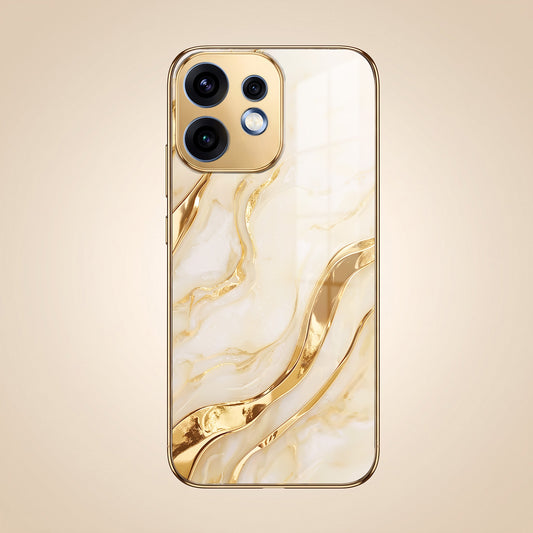 Oppo Reno 16 5G Marvel Texture Gold Electroplated Glass Phone Back Case