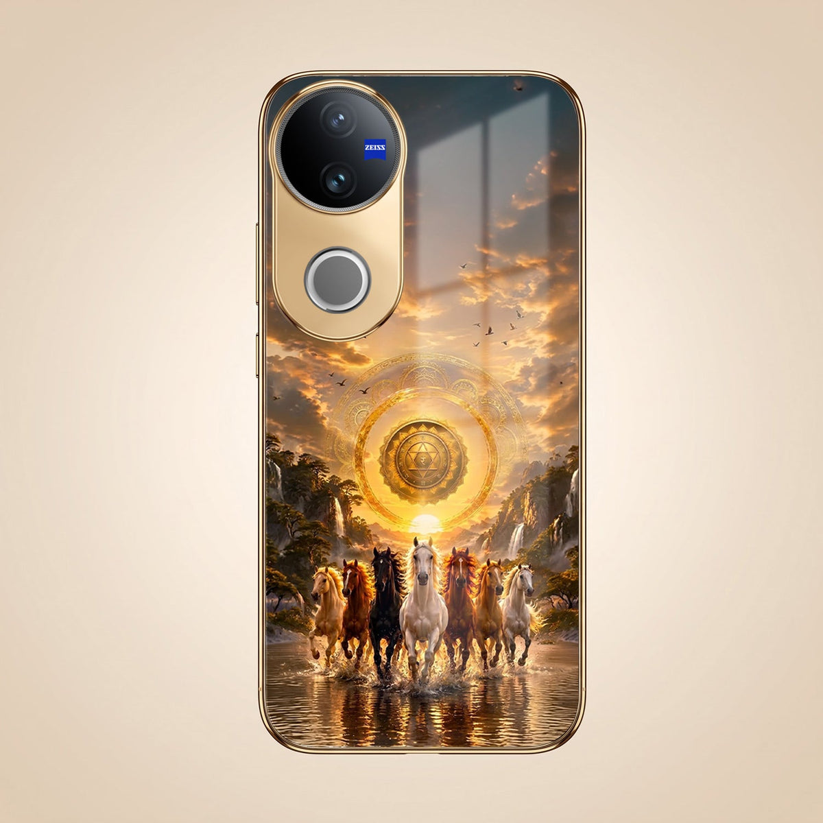 Vivo V50 5G Celestial Seven Horses Gold Electroplated Glass Phone Back Case