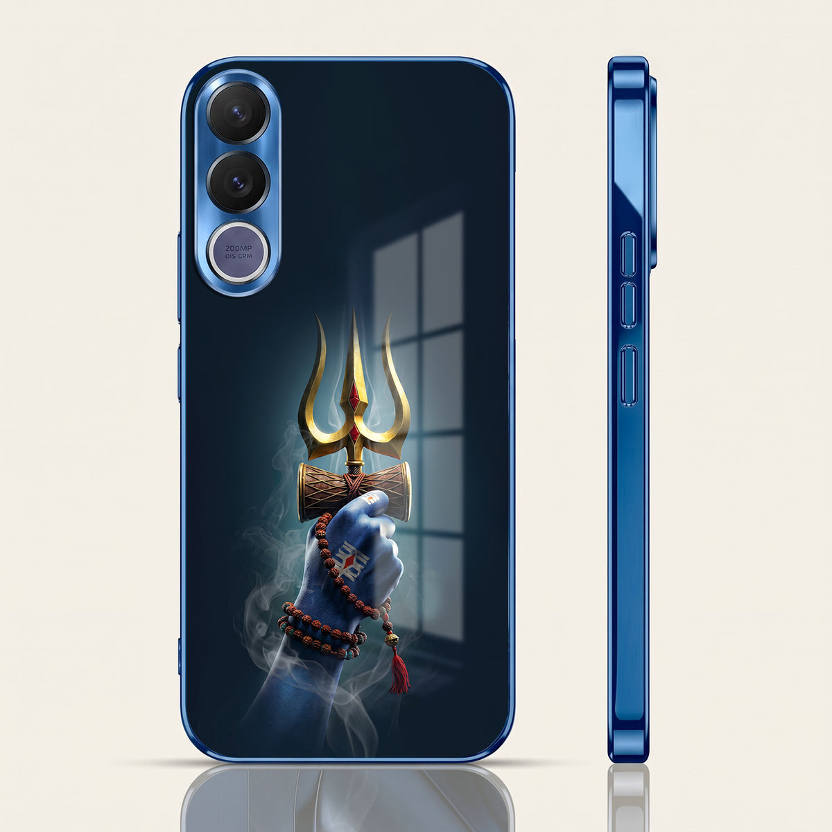 Vivo V70 FE 5G Divine Shiva Trisul Blue Electroplated Glass Phone Back Case