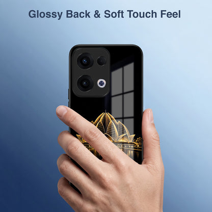 Oppo Reno 13 5G Premium Acrylic Shockproof Glass Back Case (Golden Lotus)