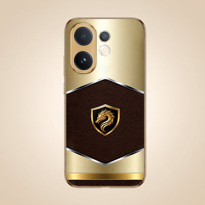 Vivo V60 5G Dragon Crest Gold Electroplated Glass Phone Back Case