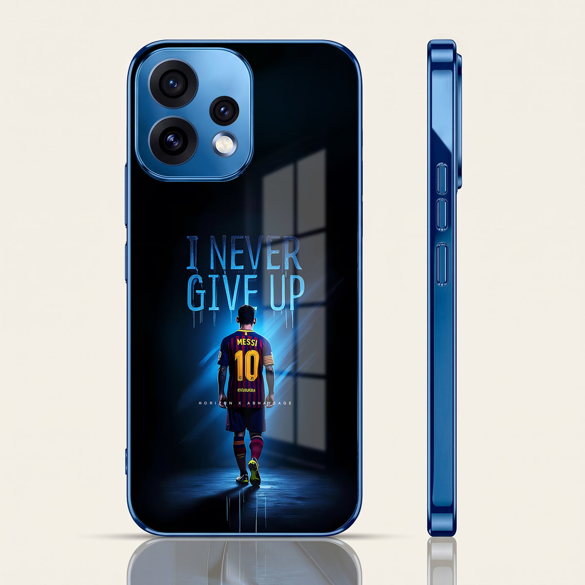 Oppo Reno 15 5G Never Give Up Blue Electroplated Glass Phone Back Case