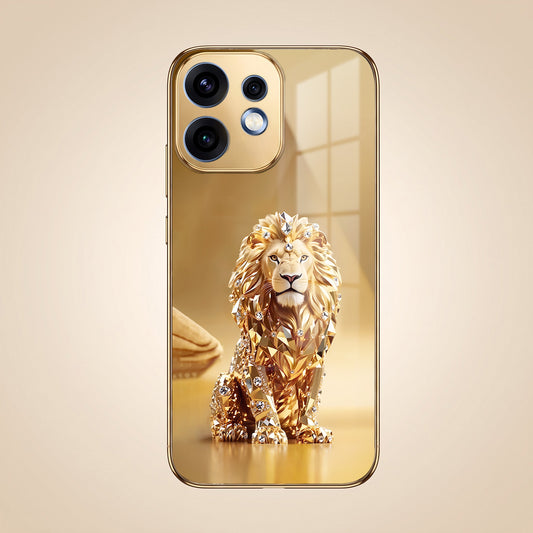 Oppo Reno 16 5G Luxury Lion Gold Electroplated Glass Phone Back Case