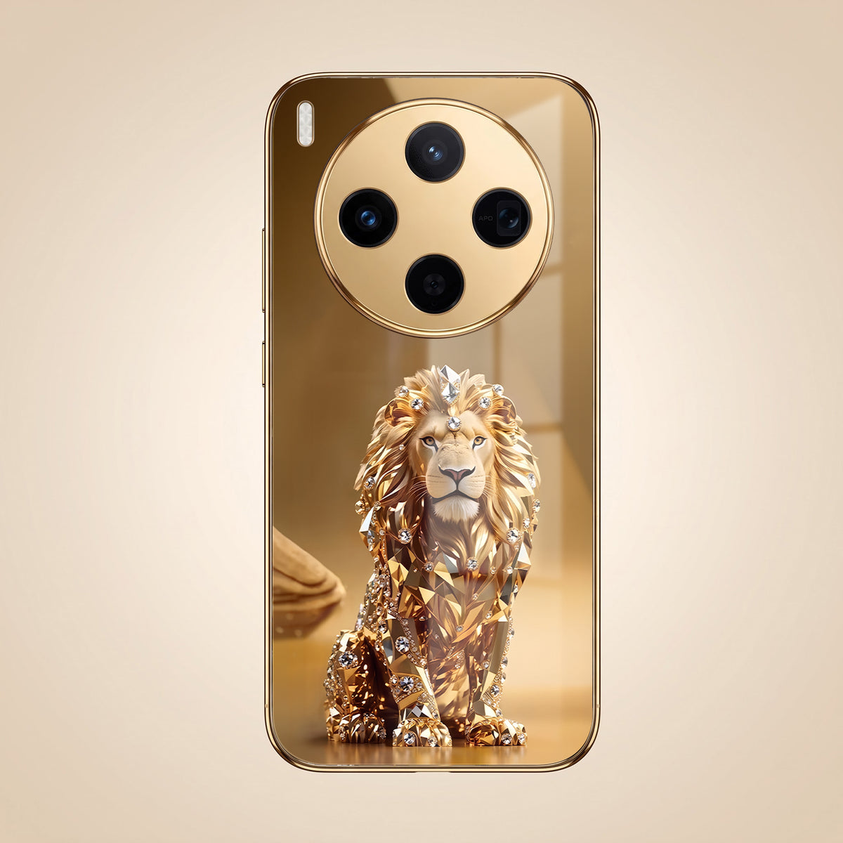 Vivo X300 5G Luxury Lion Gold Electroplated Glass Phone Back Case