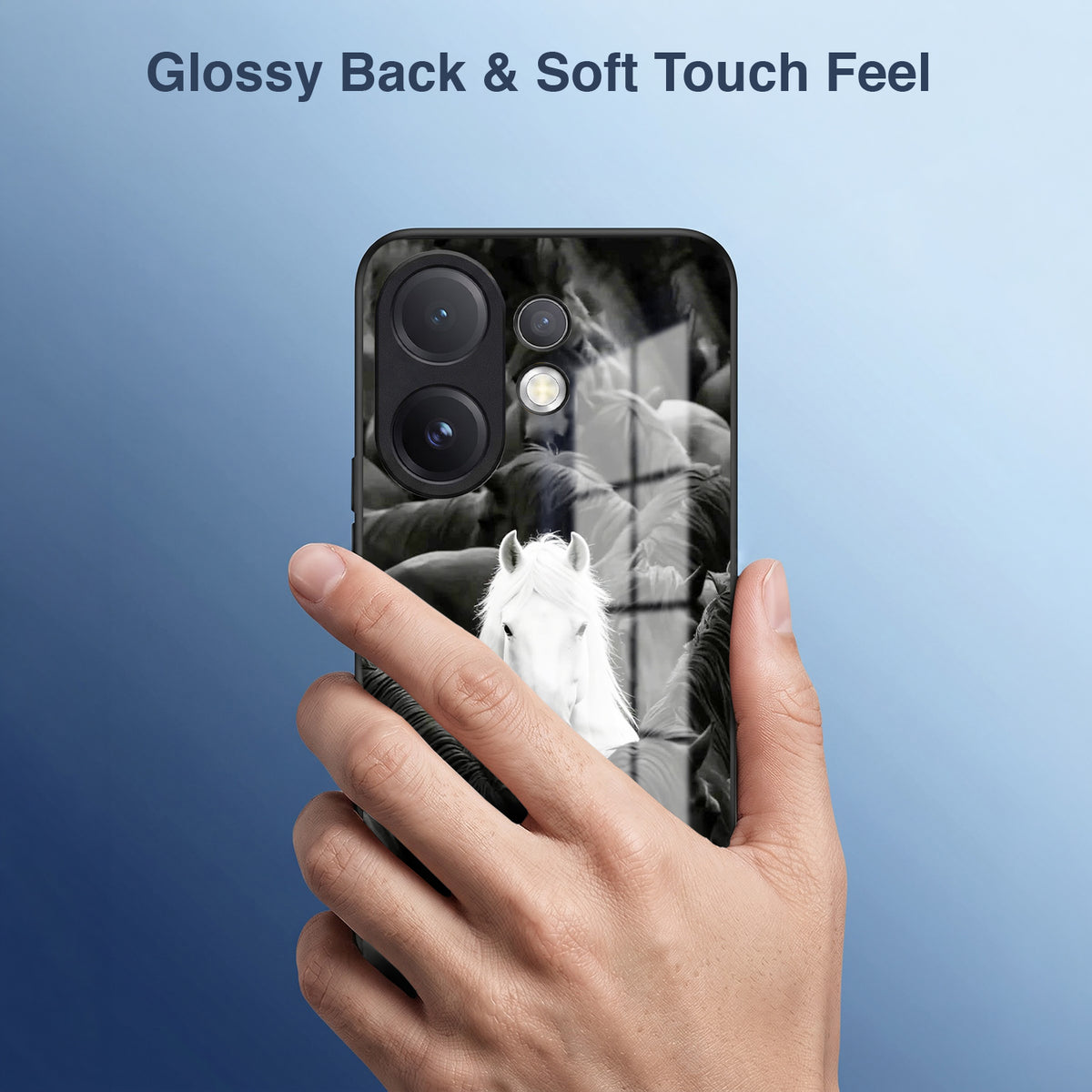 Vivo V60 5G Premium Acrylic Shockproof Glass Back Case (Mystic Stallion)