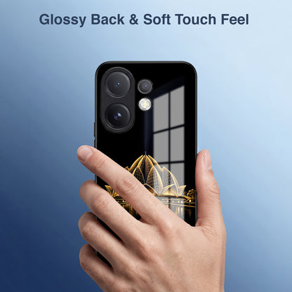 Vivo V60 5G Premium Acrylic Shockproof Glass Back Case (Golden Lotus)