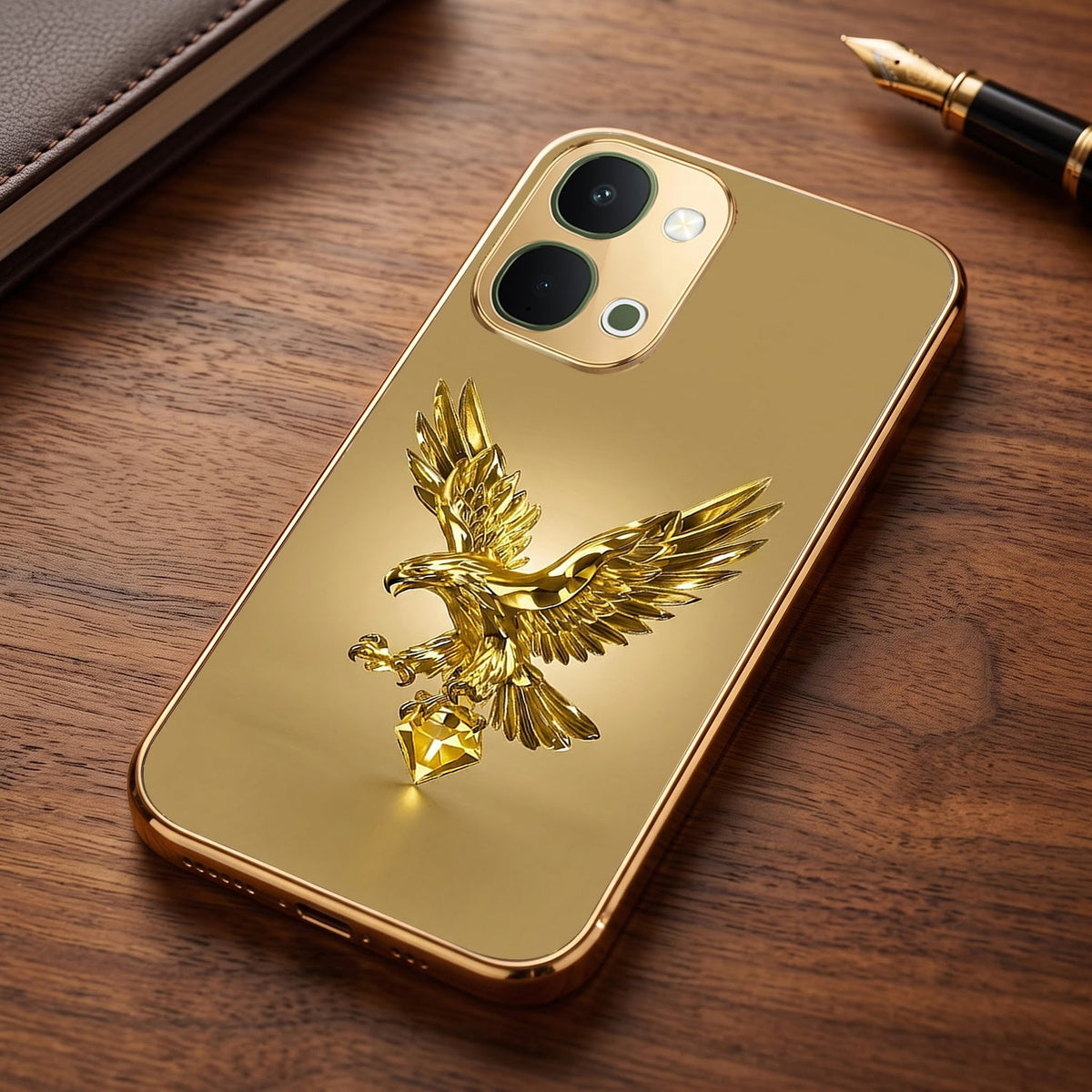 Vivo T5x 5G Golden Eagle Gold Electroplated Glass Phone Back Case