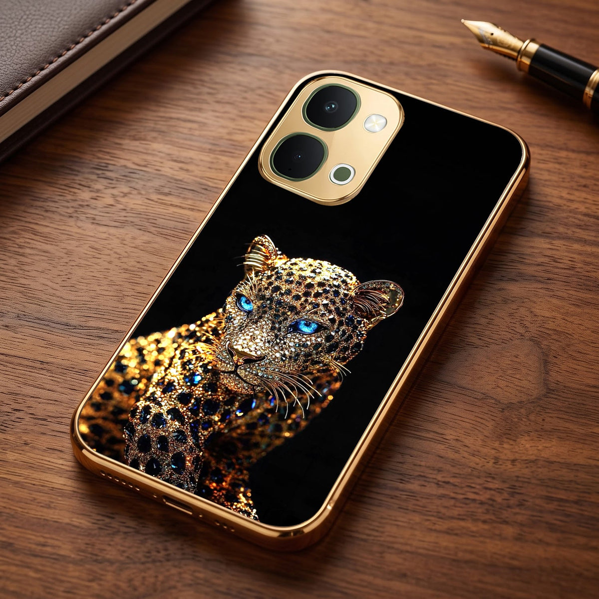 Vivo T5x 5G Panther Gold Electroplated Glass Phone Back Case