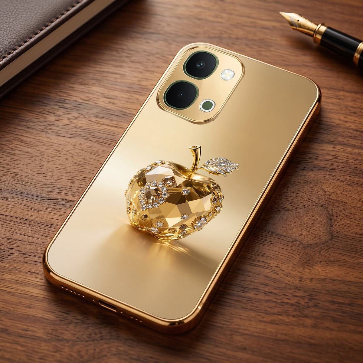 Vivo T5x 5G Golden Apple Gold Electroplated Glass Phone Back Case