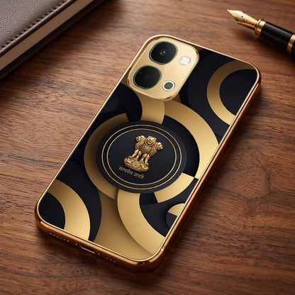 Vivo T5x 5G Royal Emblem Gold Electroplated Glass Phone Back Case