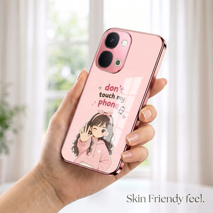Vivo T5x 5G Luxury Anime Girl Pink Electroplated Glass Phone Back Case