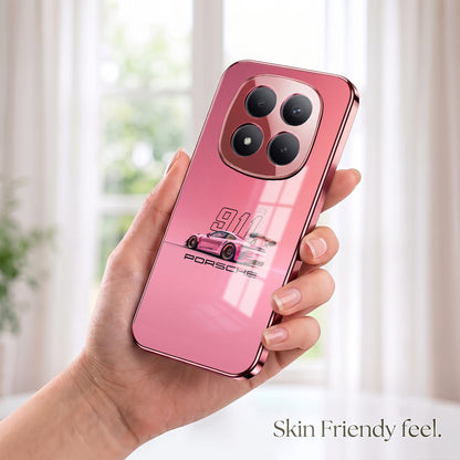 Redmi Note 15 Pro+ 5G Luxury Porsche 911 Pink Electroplated Glass Phone Back Case