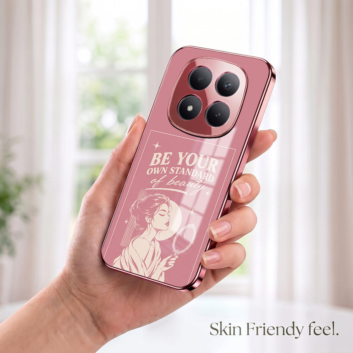 Redmi Note 15 Pro+ 5G Luxury Aesthetic Girl Pink Electroplated Glass Phone Back Case