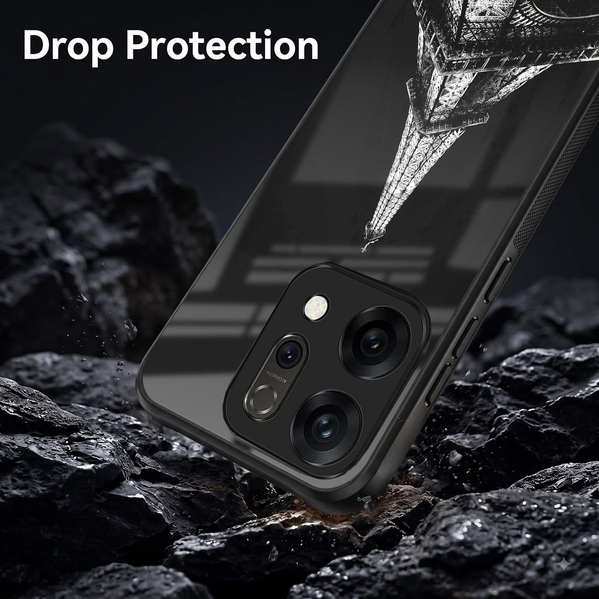Oppo Reno 14 5G Premium Acrylic Shockproof Glass Back Case (Eiffel Tower)