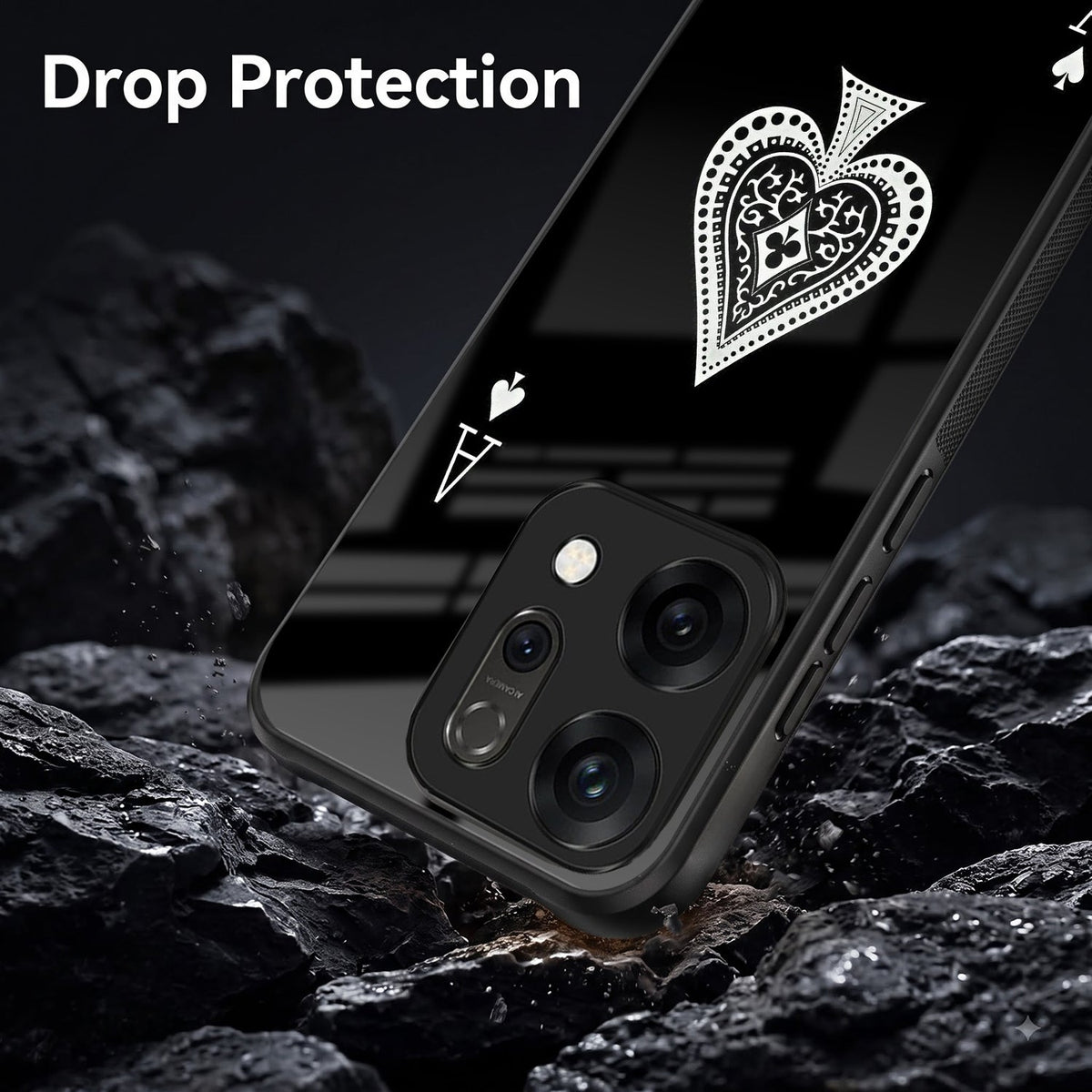Oppo Reno 14 5G Premium Acrylic Shockproof Glass Back Case (Black Ace)