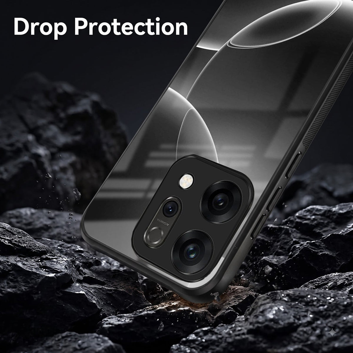 Oppo Reno 14 5G Premium Acrylic Shockproof Glass Back Case (Black Wave)