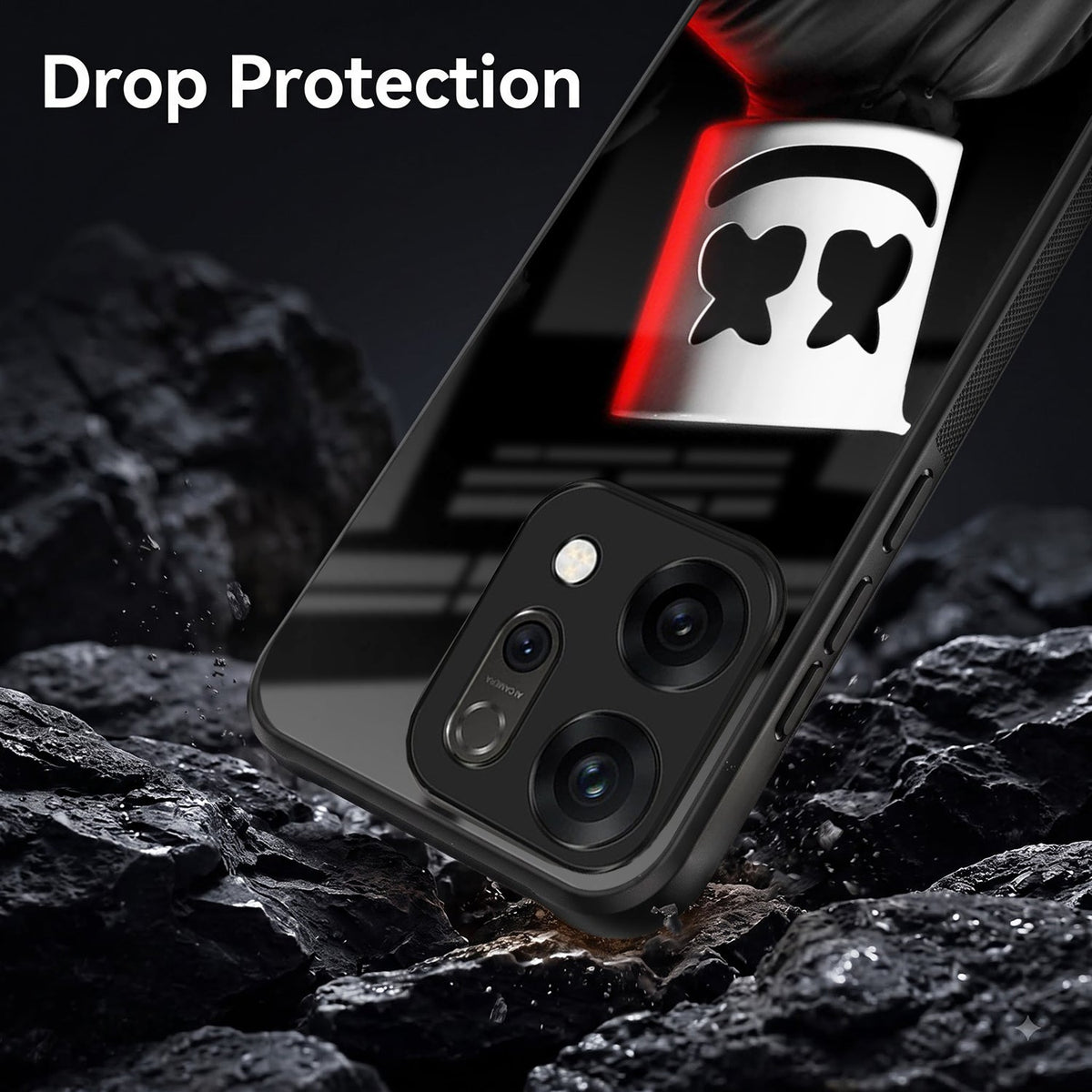 Oppo Reno 14 5G Premium Acrylic Shockproof Glass Back Case (Mask Dark)