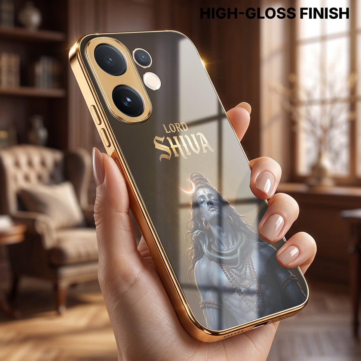 Vivo V60 5G Lord Shiva Gold Electroplated Glass Phone Back Case