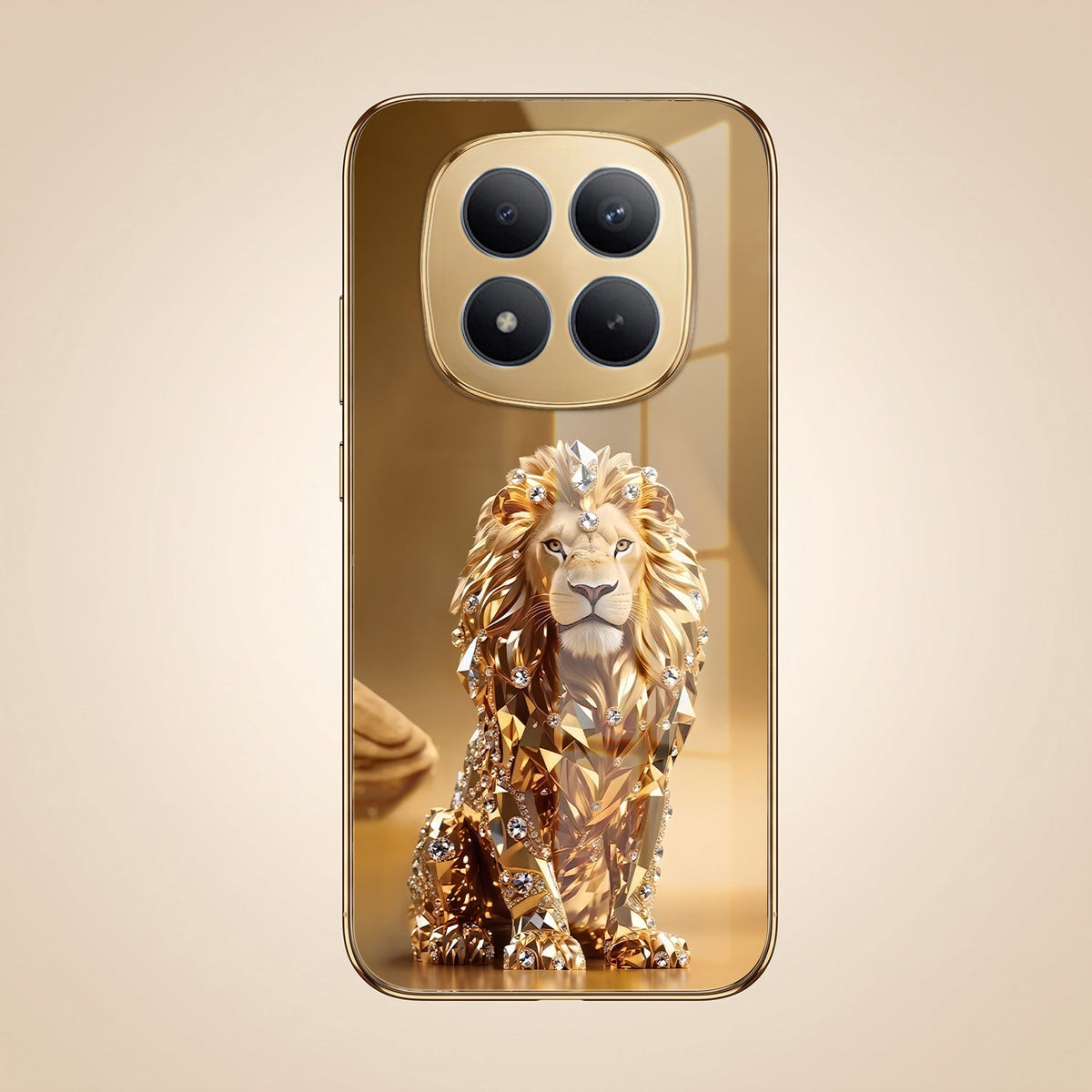 Redmi Note 15 Pro+ 5G Luxury Lion Gold Electroplated Glass Phone Back Case