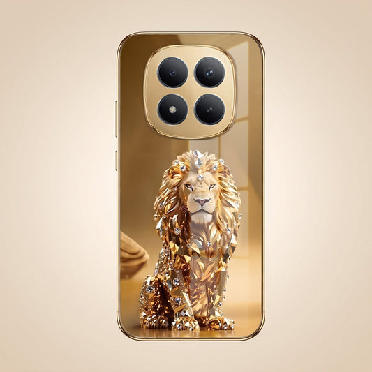 Redmi Note 15 Pro+ 5G Luxury Lion Gold Electroplated Glass Phone Back Case