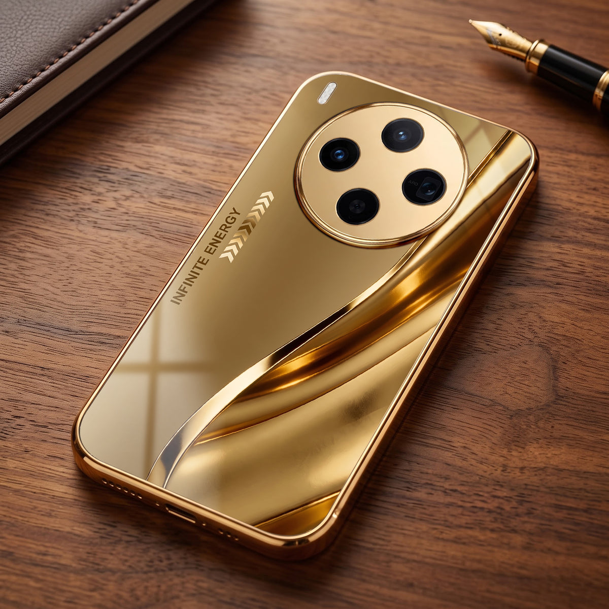 Vivo X300 5G Luxury Infinity Energy Gold Electroplated Glass Phone Case