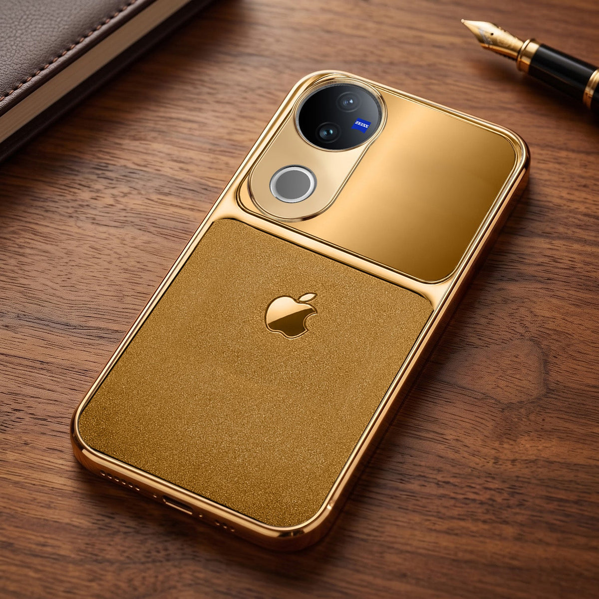 Vivo V50 5G Royal Touch Apple Gold Electroplated Glass Phone Back Case
