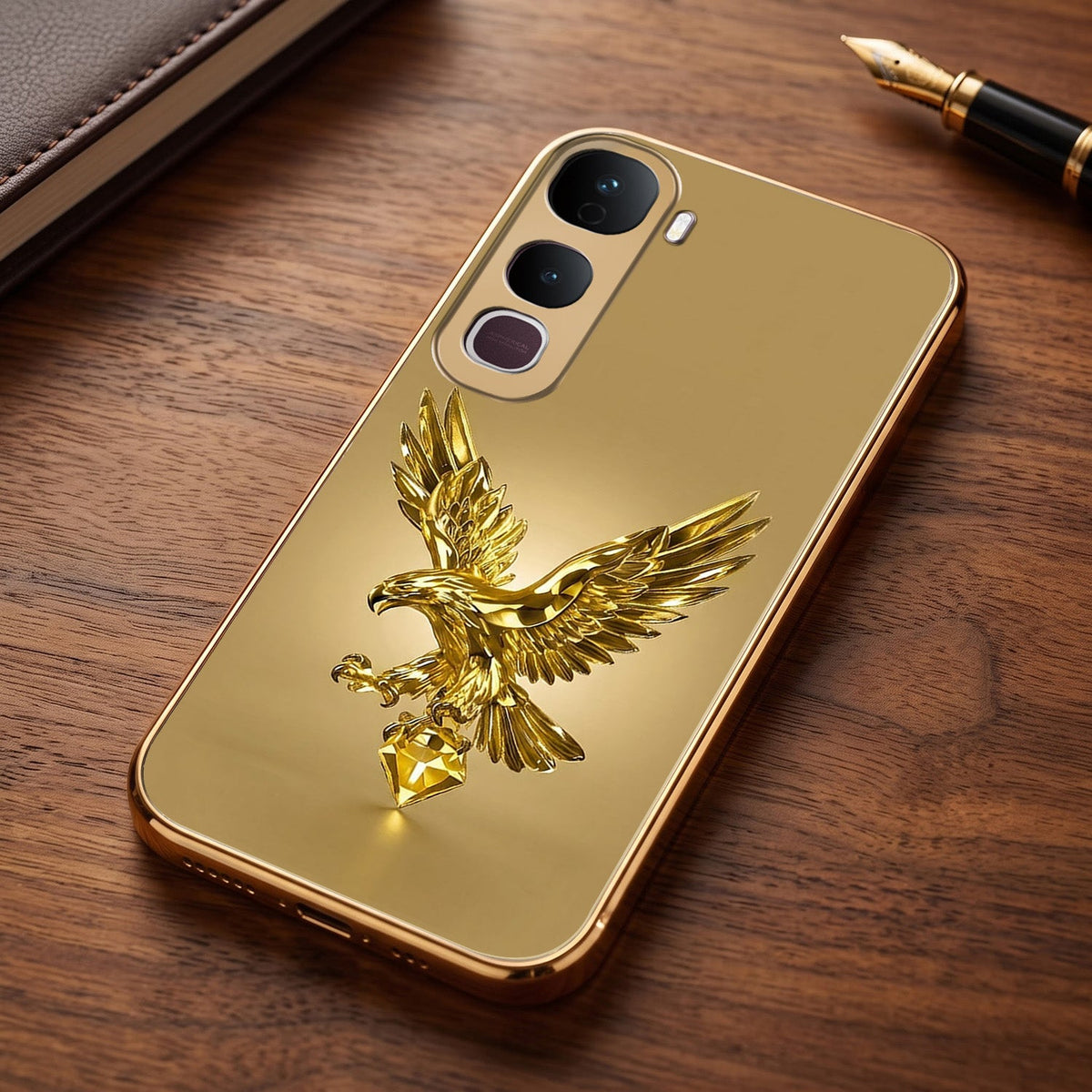 Vivo Y400 Pro 5G Golden Eagle Gold Electroplated Glass Phone Back Case