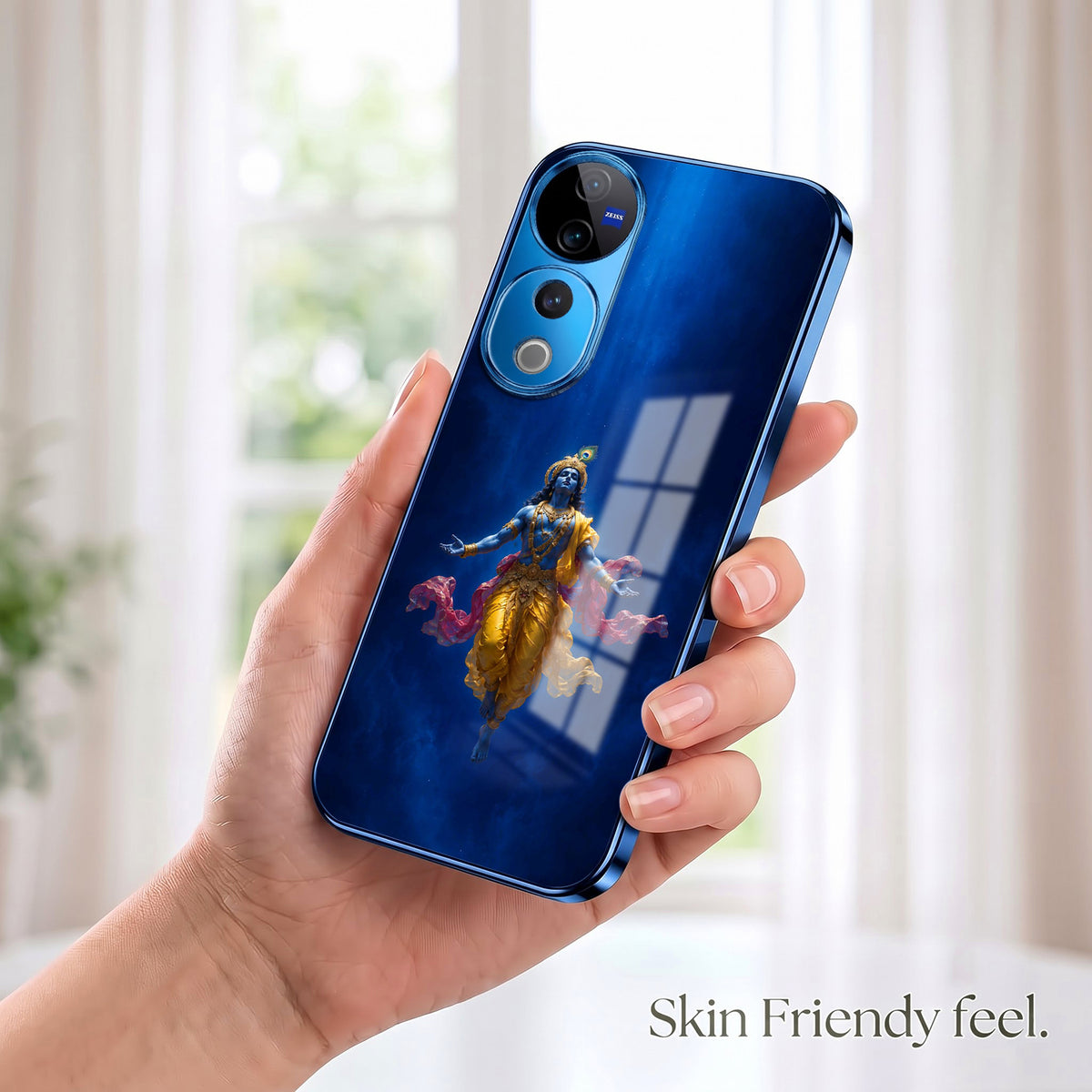 Vivo V40 Pro 5G Lord Krishna Blue Electroplated Glass Phone Back Case