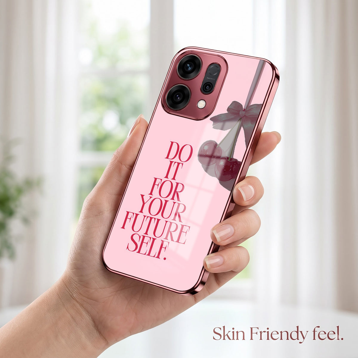 Oppo Reno 14 5G  Future Self Pink Electroplated Glass Phone Back Case