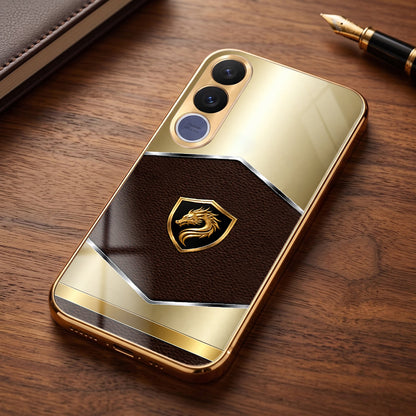 Vivo V70 FE 5G Dragon Crest Gold Electroplated Glass Phone Back Case