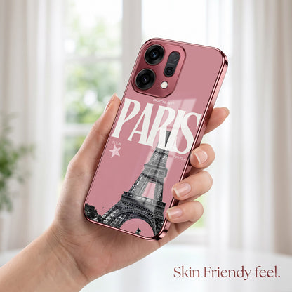 Oppo Reno 14 5G Luxury Paris Tower Pink Electroplated Glass Phone Back Case