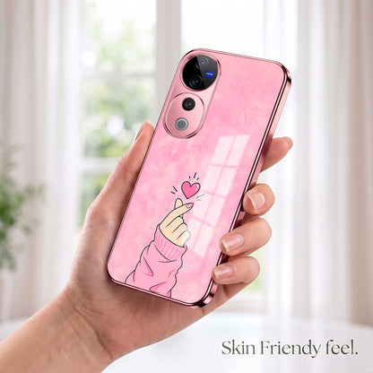 Vivo V40 Pro 5G Luxury Heart Pink Electroplated Glass Phone Back Case