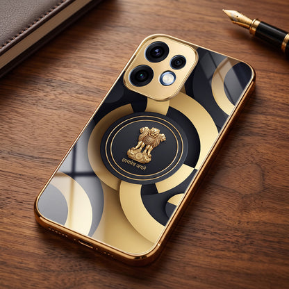 Oppo Reno 16 5G Royal Emblem Gold Electroplated Glass Phone Back Case