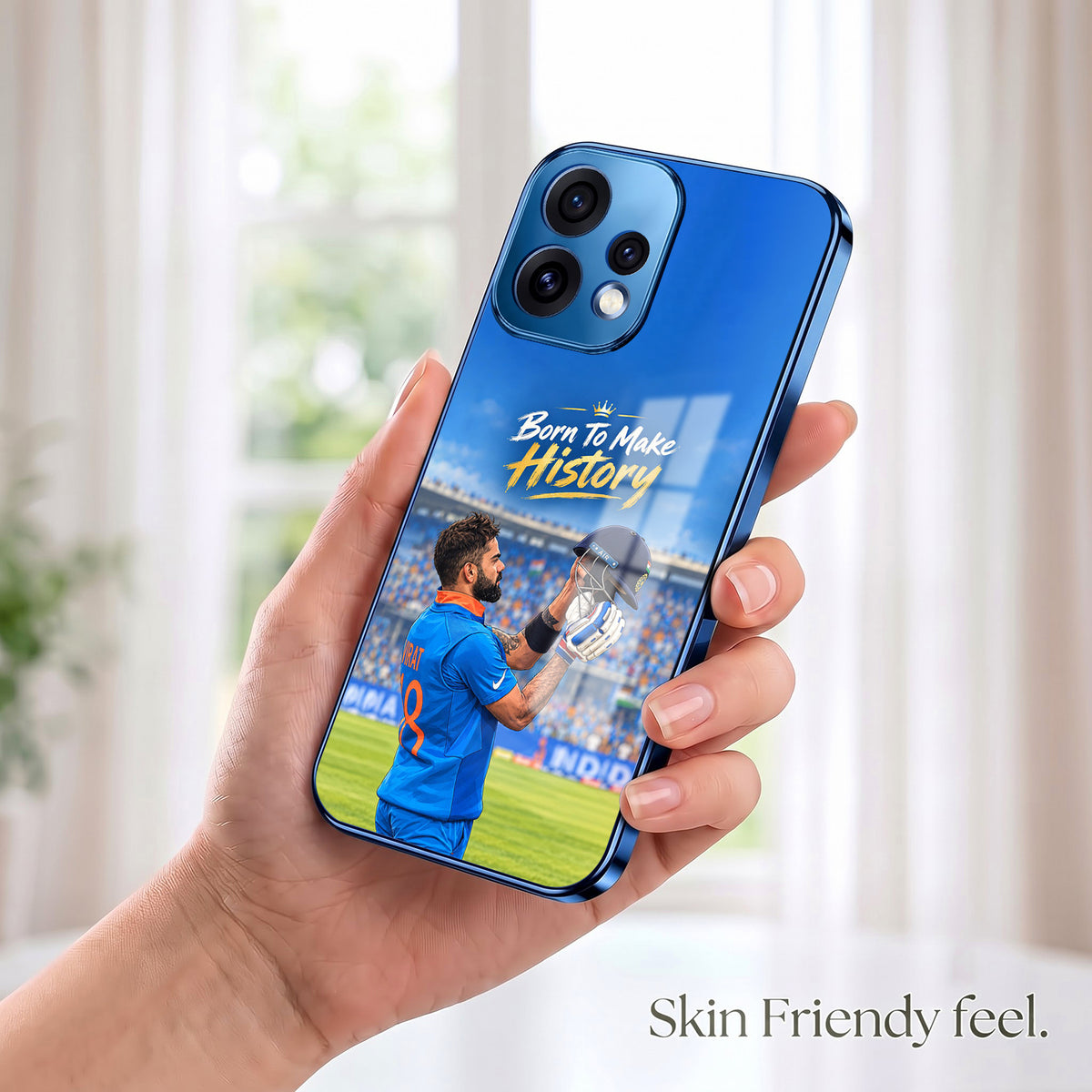Oppo Reno 15 5G Born TO Make History Blue Electroplated Glass Phone Back Case