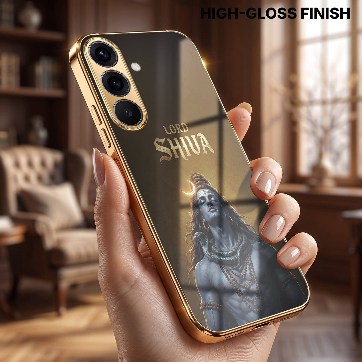 Samsung Galaxy A56 5G Lord Shiva Gold Electroplated Glass Phone Back Case