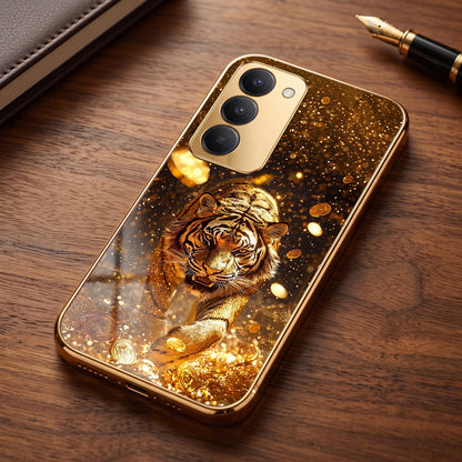 Redmi 15 5G Luxury Tiger Gold Electroplated Glass Phone Back Case